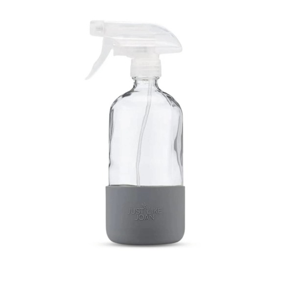 Just Like Joan Glass Spray Bottle 16 oz Clear with Gray Silicone Sleeve NIB - Picture 1 of 2